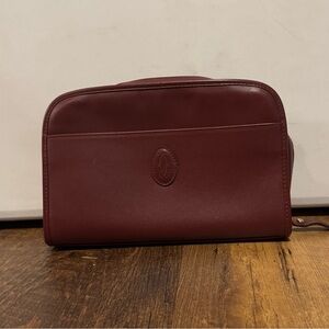 Cartier Vintage Burgundy Leather Cosmetic/Toiletry Pouch